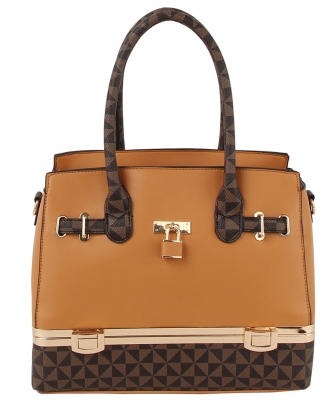 Monogram Colorblock Padlock Satchel LMN004 BROWN
